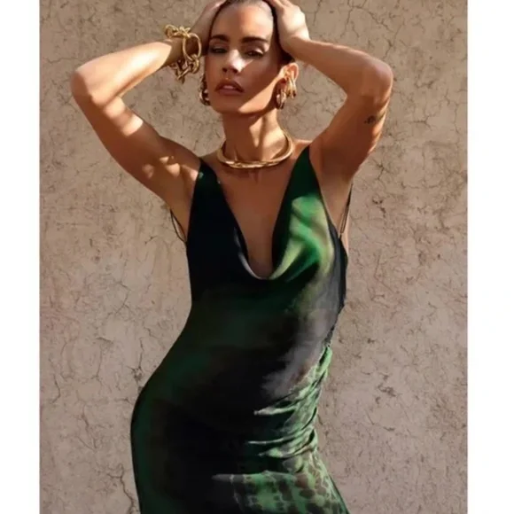 green dress what color nails Shop the Tula Emerald Green Maxi Slip Dress | Rat & Boa